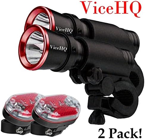 ViceHQ Bike Light Kit: Super Bright Removable Bicycle Flashlight and Strong 9-LED Taillight (7 Different Lighting Modes) - Improves Safety and Security (2 Pack)