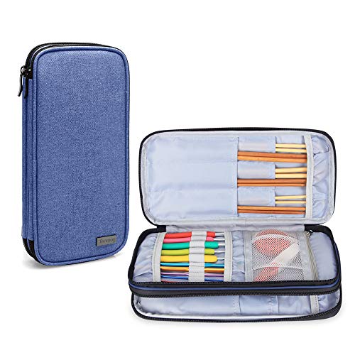 Teamoy Knitting Needles Case(up to 10-Inch), Travel Organizer Storage Bag for Circular and Straight Knitting Needles, Crochet Hooks and Knitting Accessories, Dark Blue-NO Accessories Included