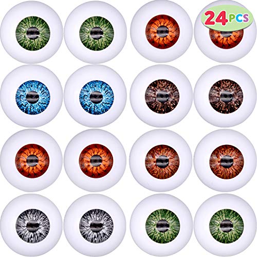 24 PCs Halloween Scary Realistic Eyes; 12 Pair Hollow Plastic Eyeballs for Halloween Trick or Treat Party Craft Decoration, Horror Prop Decor White