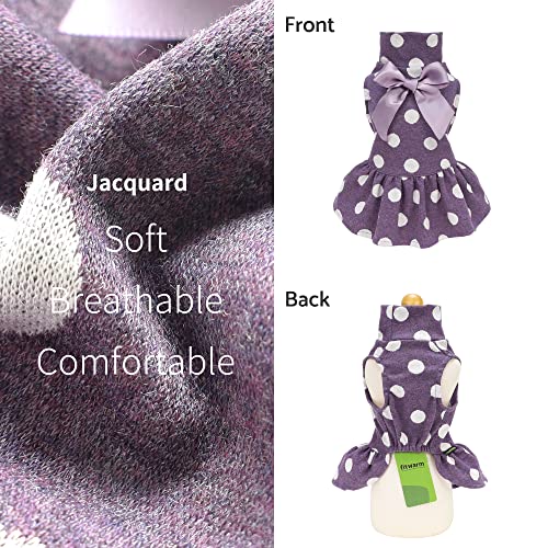 Fitwarm Polka Dot Dog Dress, Dog Clothes For Small Dogs Girl, Pet Turtleneck Outfit, Cat Apparel, Purple, Large #TOP4