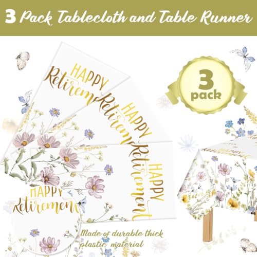 Image of Ganeen 3 Pack Floral Retirement Tablecloths Retirement Party Decorations