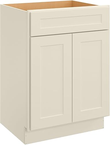 LOVMOR Gabinete de baño, 27'W, Shaker Antique White, Unidad de almacenamiento de un solo fregadero, Gabinete de almacenamiento para fregadero con
