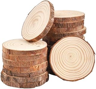 DODUOS Wood Slices 20 Pcs 8-10cm Natural Wooden Circles Slices NO Hole Unfinished Predrilled Log Discs Wooden Rounds Discs Slices for Art Creation DIY Crafts Wedding Decorations Christmas Ornaments