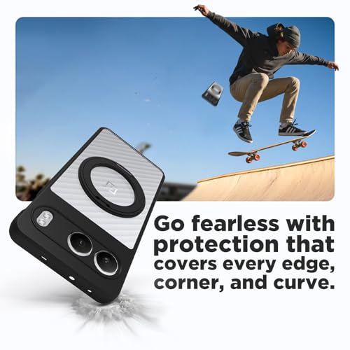 Image of RIGGEAR Shockproof Sleek Hybrid Armor 360 Rotating Magnetic Ring Stand Back Cover Case Compatible with MagSafe Accessories for OnePlus Nord 4 5G (Clear PC + Black TPU Bumper)