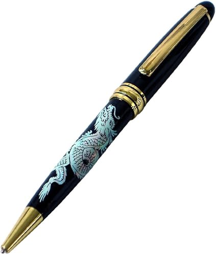 Miniatura 1 de Bolígrafo retráctil de punta media con punta media y tinta negra alemana con diseño de nácar (dragón negro)