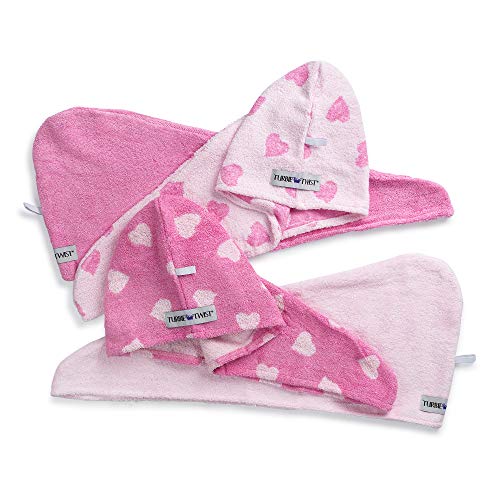 Turbie Twist Hair Towels Cotton (4 Pack) Pink Heart/Solid