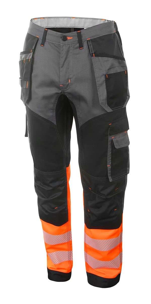 Click Hi Viz Two Tone Work Trousers HVTT080 Colour=Black/Orange Waist=44" Leg=Regular