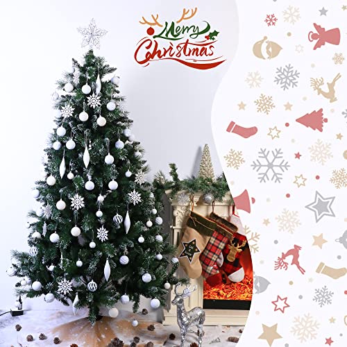 81Pcs Christmas Balls Tree Ornament Set，Assorted Christmas Tree Ball,Shatterproof Assorted Hanging Decorations In A Gift Package,Glitter Snowflake And Ball For Xmas Tree Holiday Wedding Party(White) #TOP1