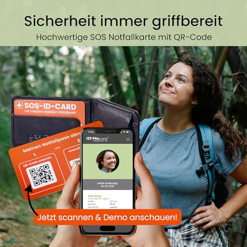 SOS-ID Notfallkarte mit QR-Code – Notfall- & Gesundheitskarte für Geldbörse, Handyhülle & Notfallmappe – robust, wasserfest & schnell abrufbar für Ersthelfer & Rettungsdienste