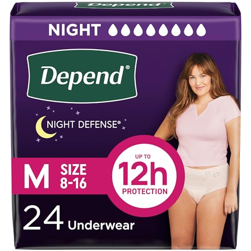 Image of Depend Night Defense Adult Diapers, Incontinence & Postpartum Bladder Leak Underwear for Women, Disposable, Overnight, Medium, Blush, 24 Count, Packaging May Vary