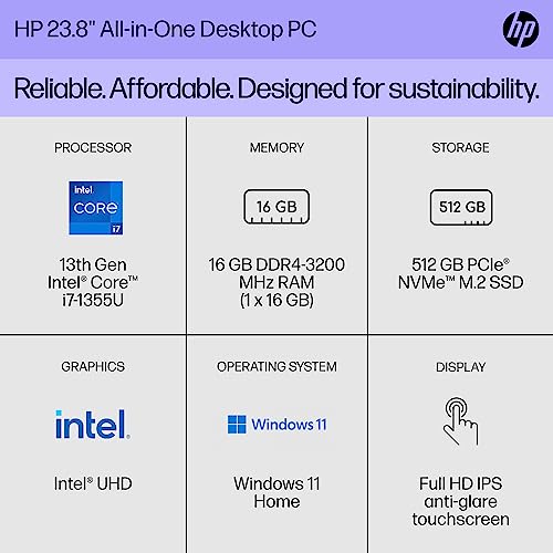 Hp 7G9R8AA#ABA 23.8 Inch All-In-One Desktop Pc, Fhd Display, 13Th Generation Intel Core I7-1355U, 16 Gb Ram, 512 Gb Ssd, Intel Uhd Graphics thumb #1