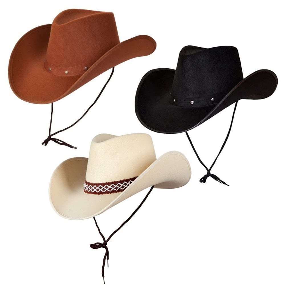 A2ZFD Adult Texan Cowboy Hats 3 Pack (Black, Brown, Classic Sand) : Adult Unisex Cowgirl Fancy Dress Wild West Rodeo Accessory