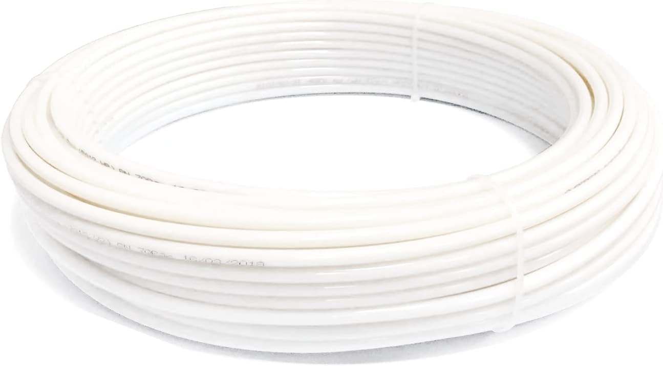 Rollo de 50 Metros de tubería Fabricada en Poliamida. Medida 1/4". Alta Resistencia. Presión de Rotura 140 Bar. Color Blanco.