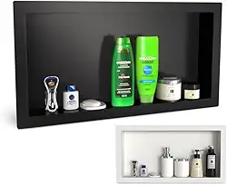 Nicho Plástico de Embutir Banheiro ou Cozinha 30cm x 60cm Porta Shampoo Sabonete Organizador Prateleira (Preto)