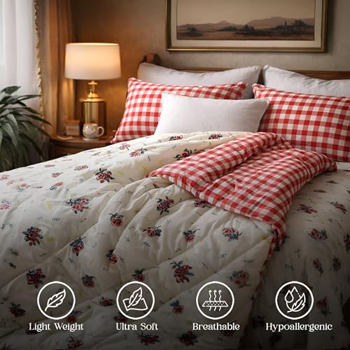 Image of Utopia Bedding Microfiber AC Comforter for King Size 220x240 cm - Lightweight, Skin-Safe & Hotel-Style Quilted Blanket with Floral Print (Cream)