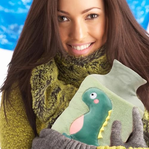 MHwan Wärmflasche, Weihnachtsgeschenke für Kinder, 2L Verdickte Plüsch Flauschige Wärmflasche Tier für Kinder und Erwachsener, Süße Kuschelig Dinosaurier, Sicher, Explosionsgeschützt Auslaufsicher