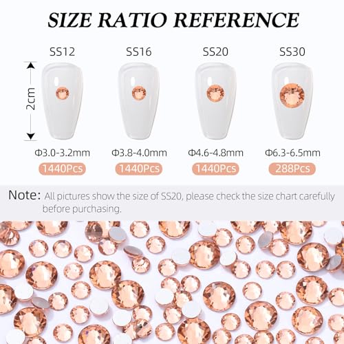 Image of Champagne Flatback Rhinestones, Glass Rhinestones for Nail Art and Craft, Glue Fix, Loose Crystal Gemstones(Champagne, SS20, 1440pcs, 4.6-4.8mm)