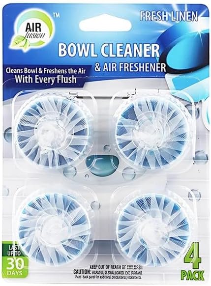 Air Fusion Paquete de 4 pastillas limpiadoras automáticas de inodoro, aroma de lino, limpiador de tanque de inodoro de liberación lenta para