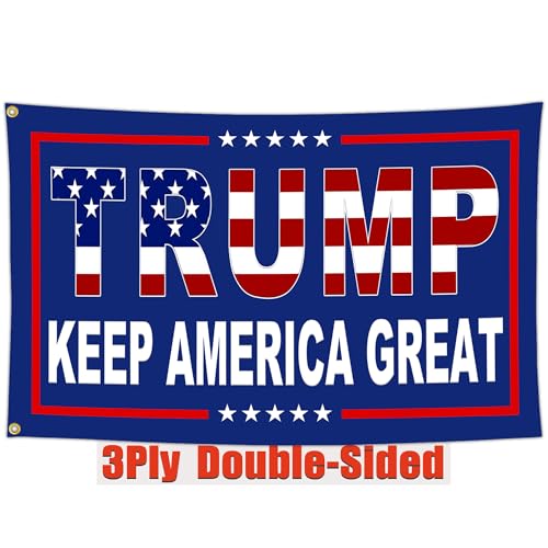 NASIAN 3 Ply Patriotic Ameican Flags 3x5 Ft Outdoor Keep America Great Flags for Outside Yard Garden House Decorations Banner