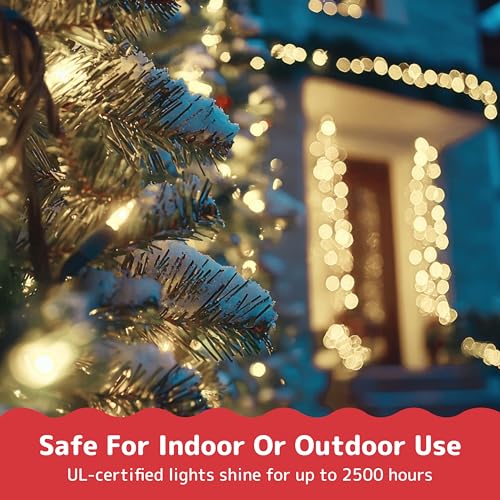 Image of PREXTEX 50 Count Clear Christmas Tree Lights - 10 ft Warm White String Lights with Green Wire - Indoor and Outdoor Mini Light for Christmas, Holiday Decorations, Trees, Fences, Patios and More