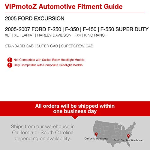 Vipmotoz Black Housing Led Strip Drl Oe-Style Headlight Headlamp Assembly For 2005-2007 Ford F250 F350 Superduty Pickup Truck, Driver& Passenger Side #TOP5