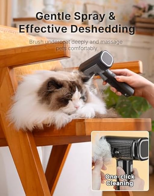 5-in-1 Cat Hair Brush & Gromming Rakes, Cat Steam Comb for Long or Short Haired Indoor Cats, Dog Hair Spritz Comb for Deshedding and Untangling, Pet Brush for Dog Kitten Rabbit Massage-OryYxq6v