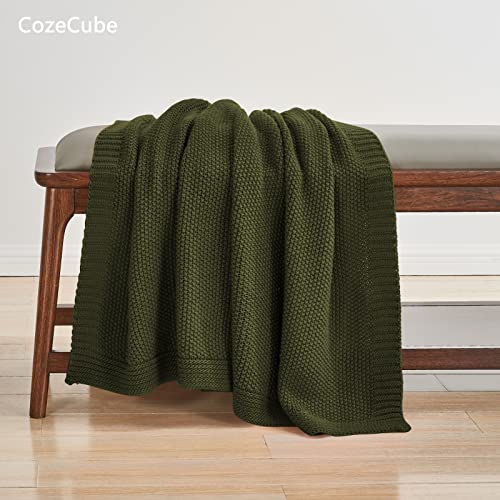 CozeCube Olive Green Throw Blanket for Couch, Soft Cozy Cable Knit Throw for Bed Sofa Living Room, Lightweight Warm Decorative Farmhouse Christmas Blanket, 60"x80", Olive Green