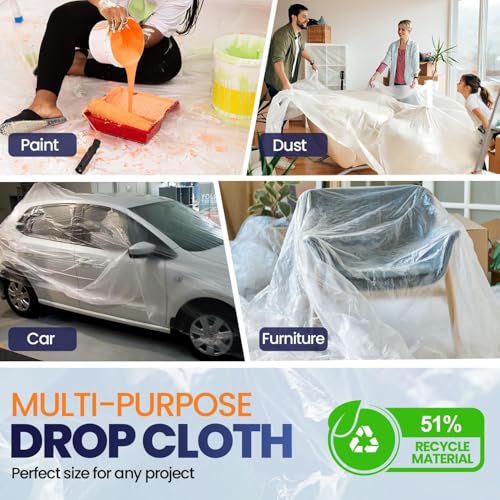 Image of 20 Pack 12 x 9 ft Extra Large Plastic Drop Cloth for Painting