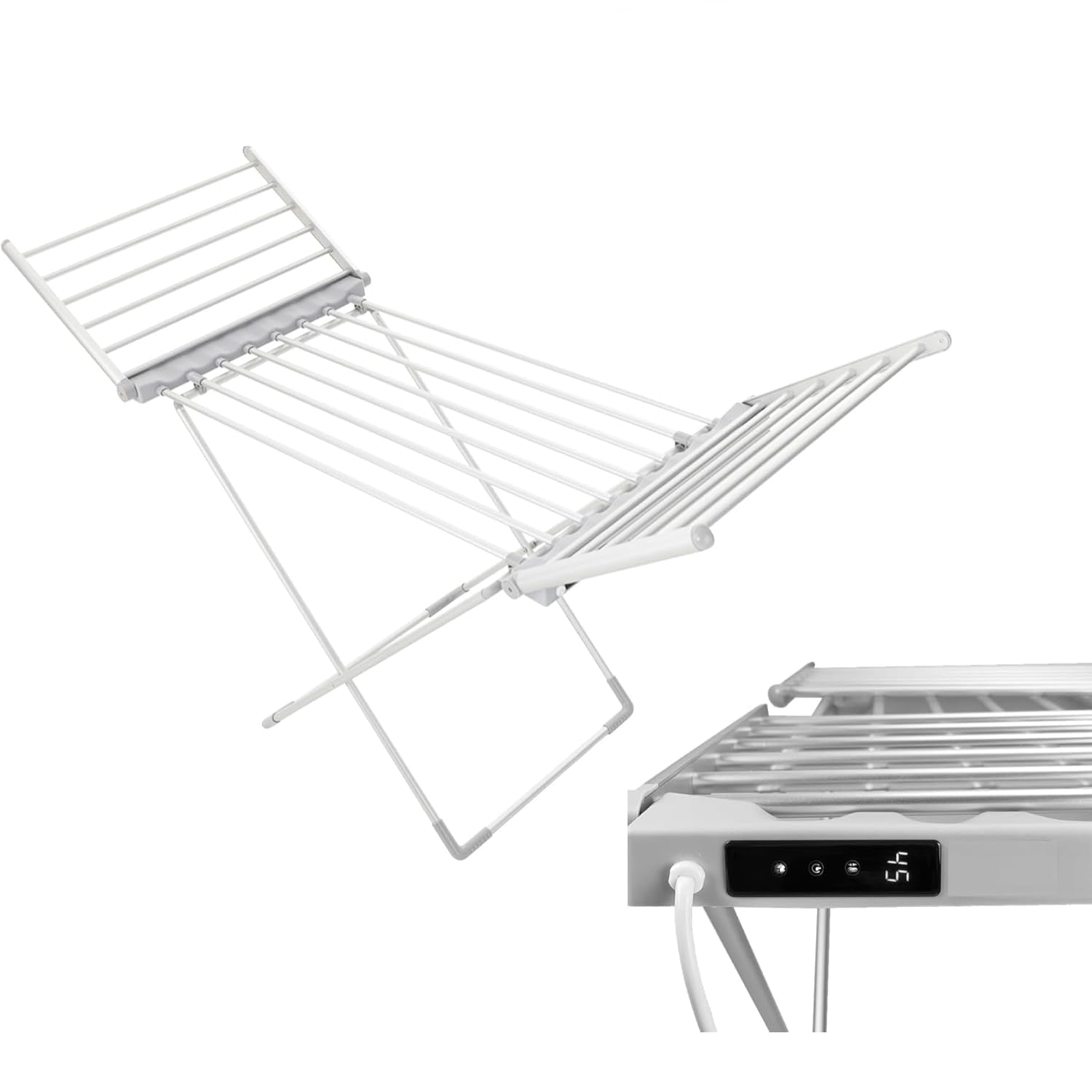 Amos Grey Electric Heated Clothes Airer With Digital Control Display, Thermostat, And Timer Foldable Indoor Laundry Drying Rack