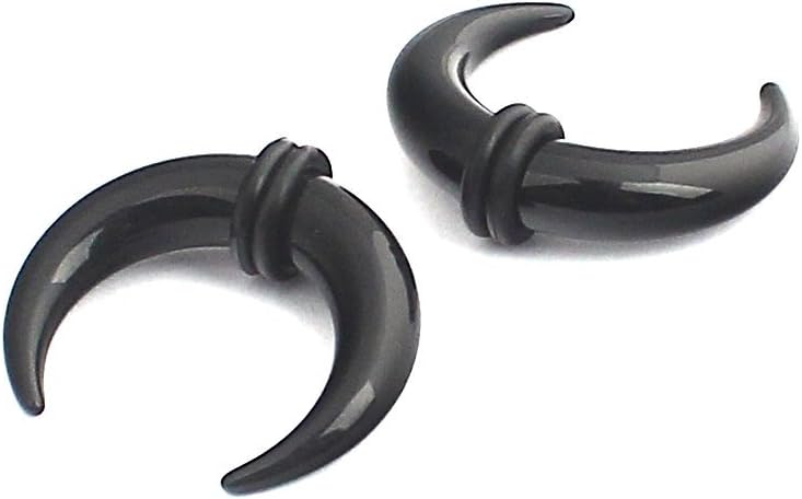 Ruifan 1Pair Black Acrylic C Shape Pincher Tapers Septum Buffalo Taper Expander Pierced Nose, Nipple or Earring Ring with Black O-Rings 14G-00G