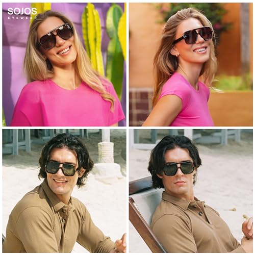 SOJOS Retro Square Polarized Aviator Sunglasses Womens Mens Trendy Vintage Aviators Shades SJ26133