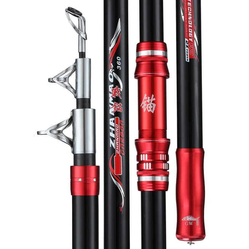 ZWWf 2.1-4.5M Carbon Fishing Rod 50kg above Superhard Long Distance Throwing shot Rod Telescopic Sea Boat Fishing Gear (Off-white : Only Rod, Size : 4.2m)