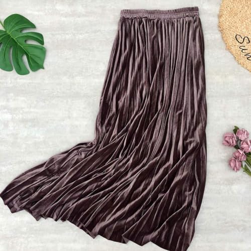 ebossy Women's Fall Winter High Wasit Ankle Length Velvet Maxi Long Pleated Skirt2