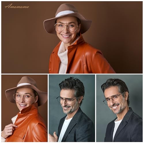 AMOMOMA Trendy Aviator Reading Glasses for Women,Men Blue Light Blocking Computer Readers Retro Metal Frame AM6162, Black&Gold&Silver 2.00x