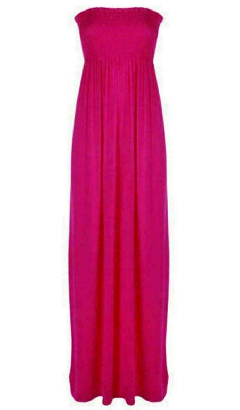 Stylewear Women's Cerise Casual Bandeau Boobtube Gathered Sheering Strapless Long Maxi Dress
