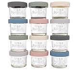 WeeSprout Glass Baby Food Storage Jars w/Lids (4 oz,12 Pack) –Reusable Baby Food Jars with Lids Snack, Breast Milk Storage Containers for Fridge –Freezer & Microwave Safe Baby Essentials Must Haves