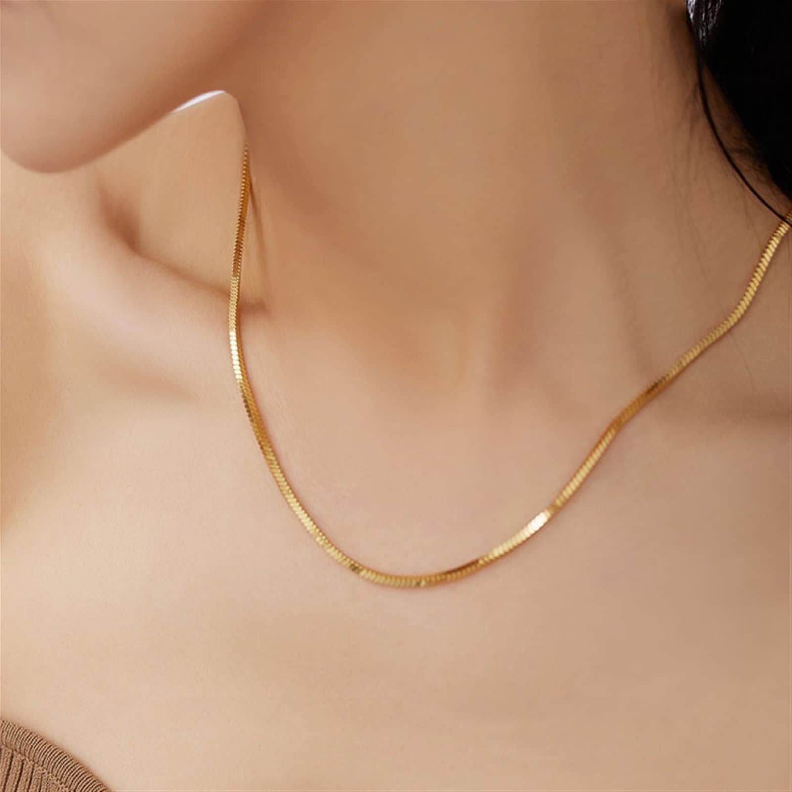 Collares colgantes Personalidad de la Cadena gruesa Cuadrado Oro Clavícula 925 Collar de plata para mujer