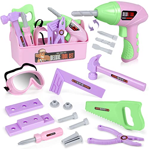 Kids Tool Set with Toy Drill and Tool Box, Pretend Play Construction Tools Toy for Toddlers Boys Girls Kids Aged 3 4 5 6 7