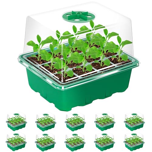Bonviee 10 Packs Seed Starter Tray with Elevated Lid, 120 Cells T...