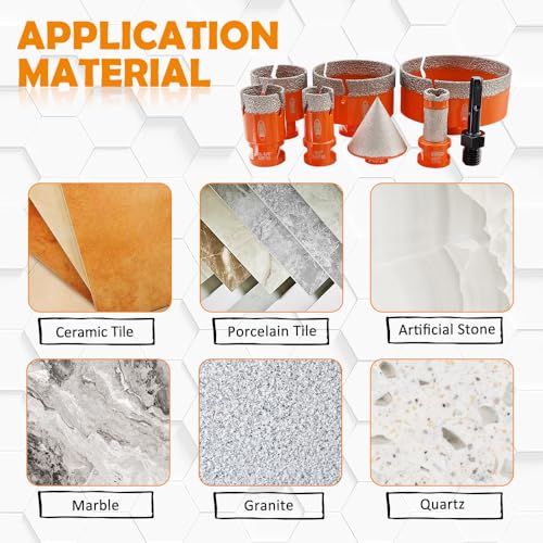 Image of BGTEC Diamond Hole Saw Kit - 8PCS 25 /35 /50 /75 /100mm Core Bit + 20mm Finger Bit + 50mm Chamfer Bit + SDS Adapter for Porcelain Tile, Ceramic, Marble, Granite