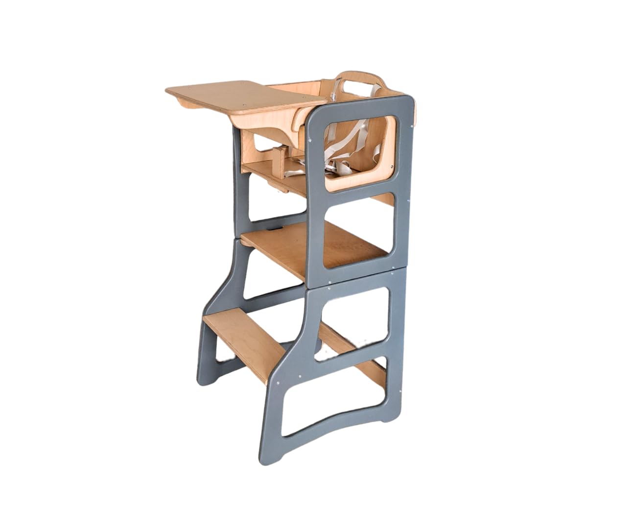 Dunorm - Lernturm Kinder Montessori, Lerntuem Tisch, Küchenhelfer Steh, Umwandelbarer Leiter Helferhocker, 2 in 1 Set Mit Hochstuhl Vorhanden, Handgefertigt