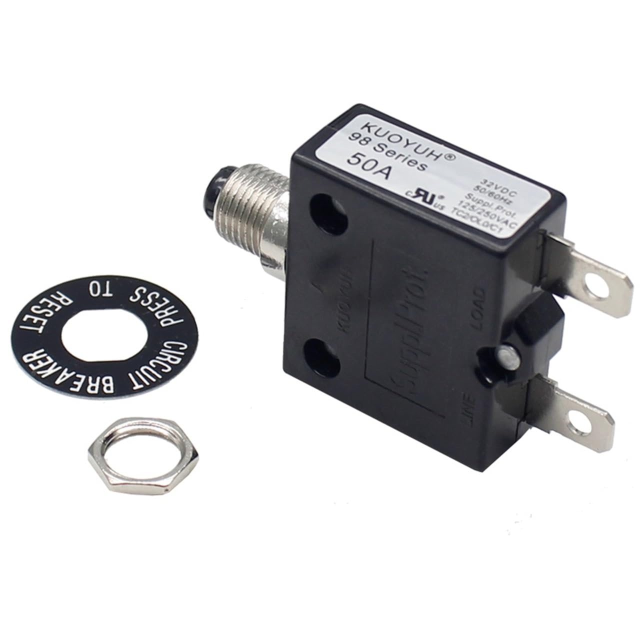 KUOYUH USA 50 Amp 98 Series Quick Connect Terminals Push-to-Reset Thermal Circuit Breaker (1-Pack)