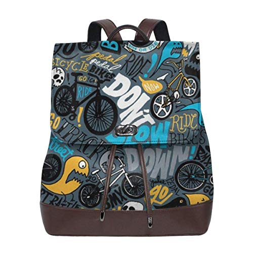 Mochila Escolar  BMX Jumble Alphabet Women Leather Backpack for Travel Shopping Casual