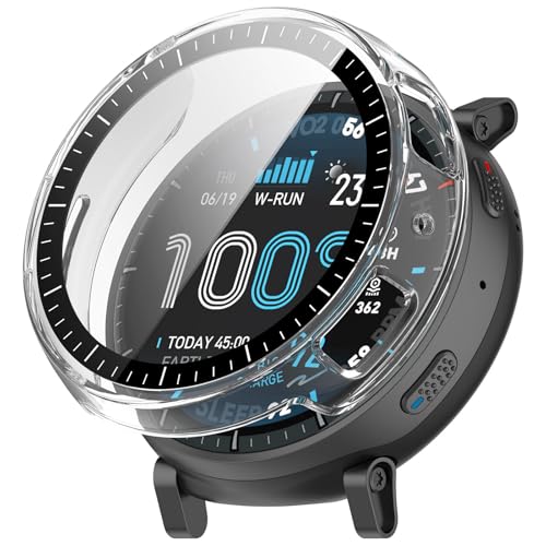 For Amazfit Active Max �J�o�[ PC�f�� Amazfit Active Max 48mm �P�[�X �K���X�t�B������̌^ �S�ʕی� ��d�\�� �h�o ���{���Ɏq�� �L�Y�h�~ �y��(�N���A)