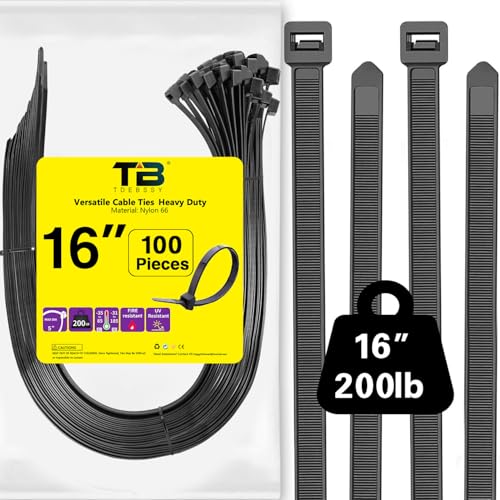 16 Inch Large Zip Ties(100 Pieces) Heavy Duty Plastic Ties 200 lbs Cable Ties Big Thick, UV Resistant Zip Tie Big Size For Outdoor