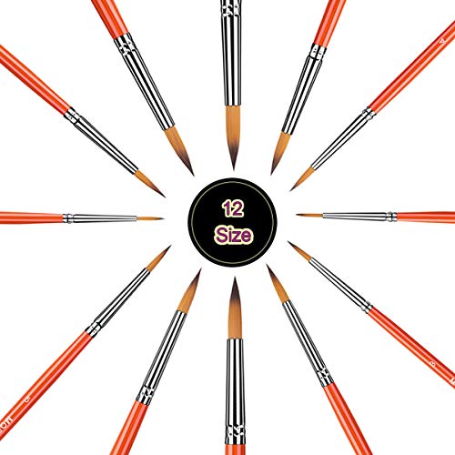 watercolor paint brushes set - 12pcs round pointed painting brush for acrylic gouache oil artist miniature model - short handle