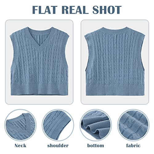 Sweater Vest For Women Crop V Neck Sweaters Sleeveless Cable Knit Vest Pullover Knitwear Tops Yellow Medium #TOP5
