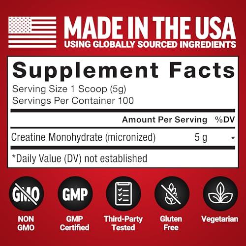 Image of Force Factor Creatine Monohydrate Micronized Powder 500G, 5g Dose to Support Muscle Growth, Strength, Recovery, Cognitive Health & Memory, Unflavored, 100 Servings, 17.6 Oz