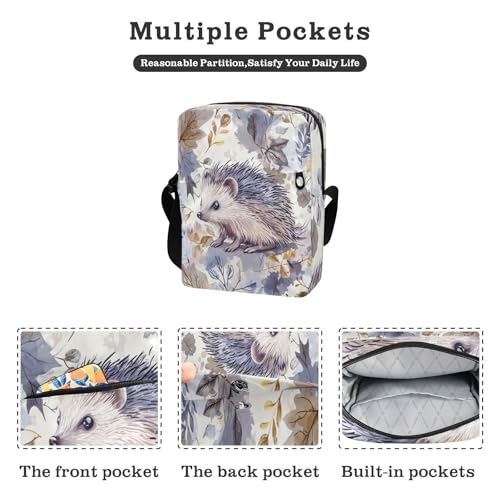 mens messenger bag Shoulder Crossover Bag Woman Handbag Shoulder Strap Adjustable Strap for Travel Travel- Retro Leaves Hedgehog2