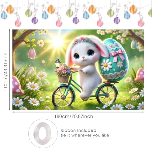Image of Nuxovilar Easter Bunny Banner 43x71in Polyester | Spring Backdrop, Yard Banner, Easter Bunny Decor, Backyard Event Outdoor Sign (Bunny Banner)